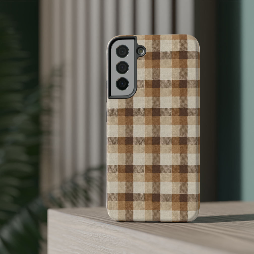 Brown Plaid Pattern Impact-Resistant Case | Checkered Phone Case