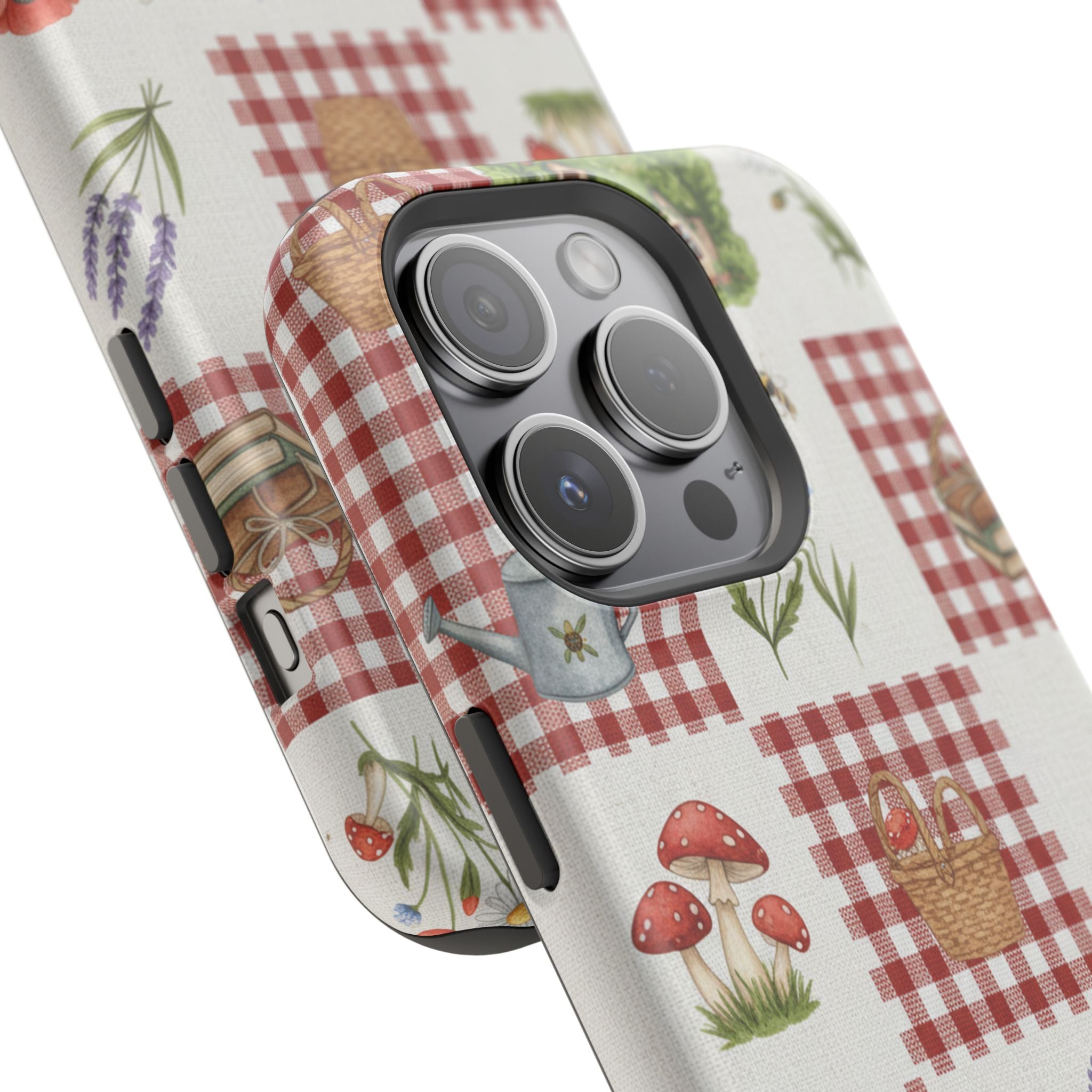 Red Gingham Check Phone Case Rustic Farmhouse Theme Watercolor Countryside Print Whimsical Floral Cell Phone Cover