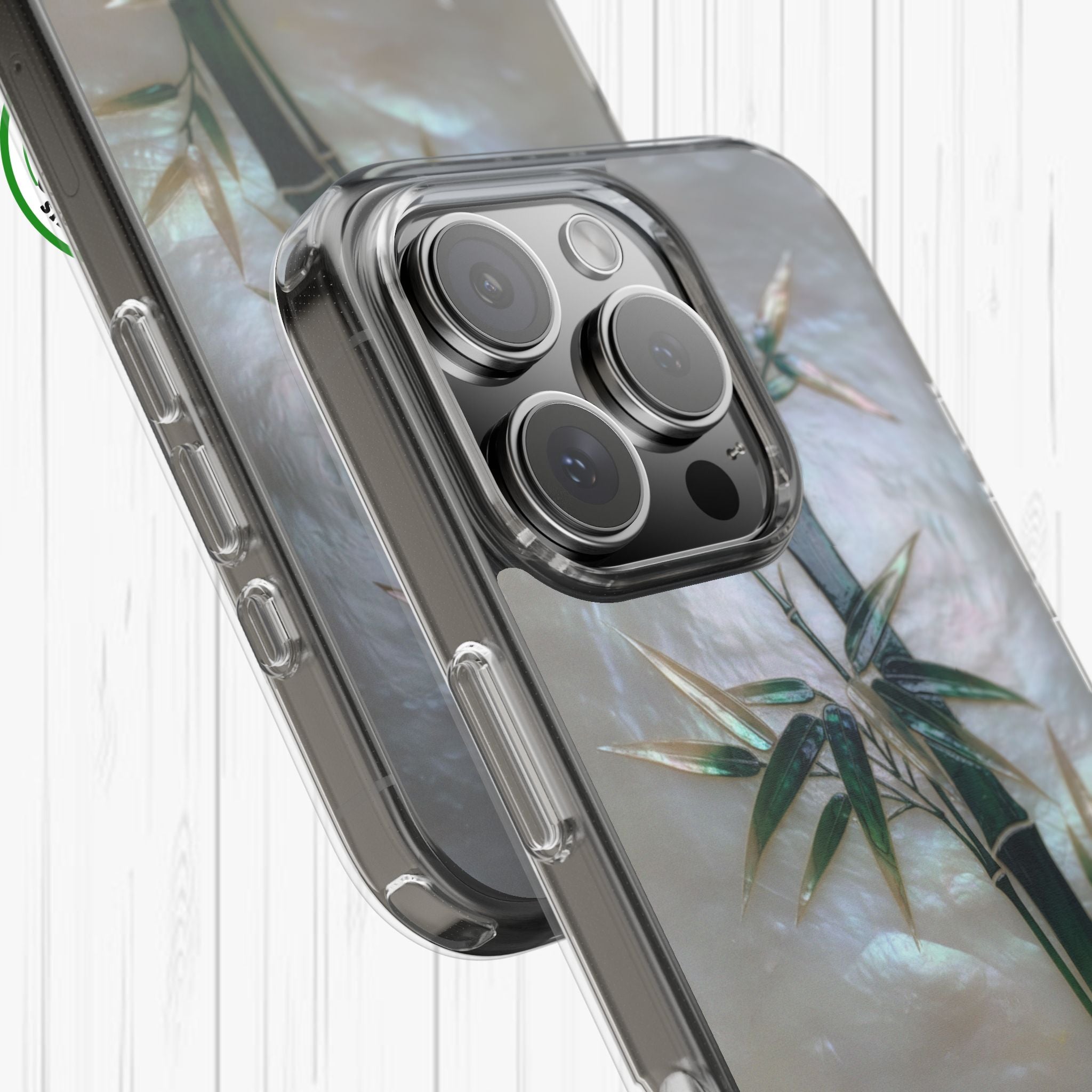 Mother of Pearl Inlay Bamboo Phone Case Nacre Art Green Bamboo Decor Handmade Pearl Shell Unique Iridescent Cover Natural Gift Idea