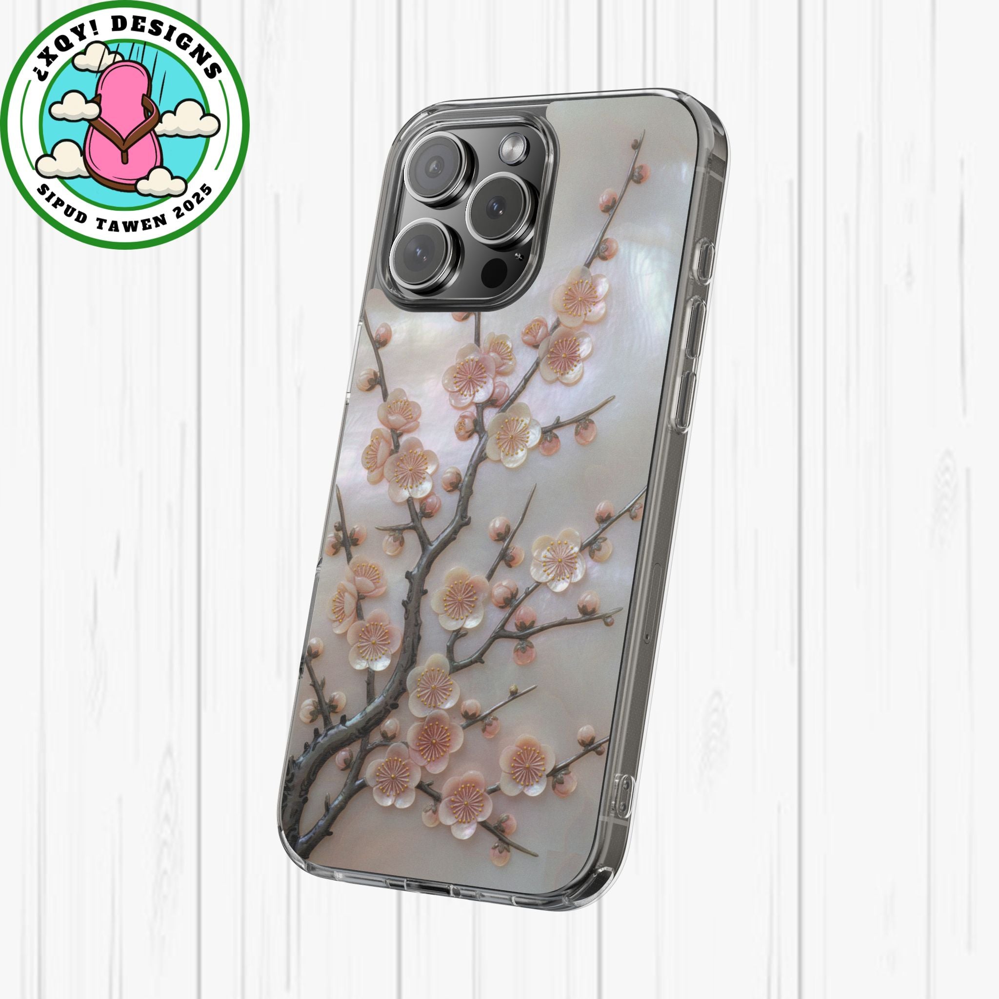 Mother of Pearl Plum Blossom Art Phone Case Nacre Flower Wall Decor Design Iridescent Shell Art Inlay Shimmering Spring Panel Floral Cover