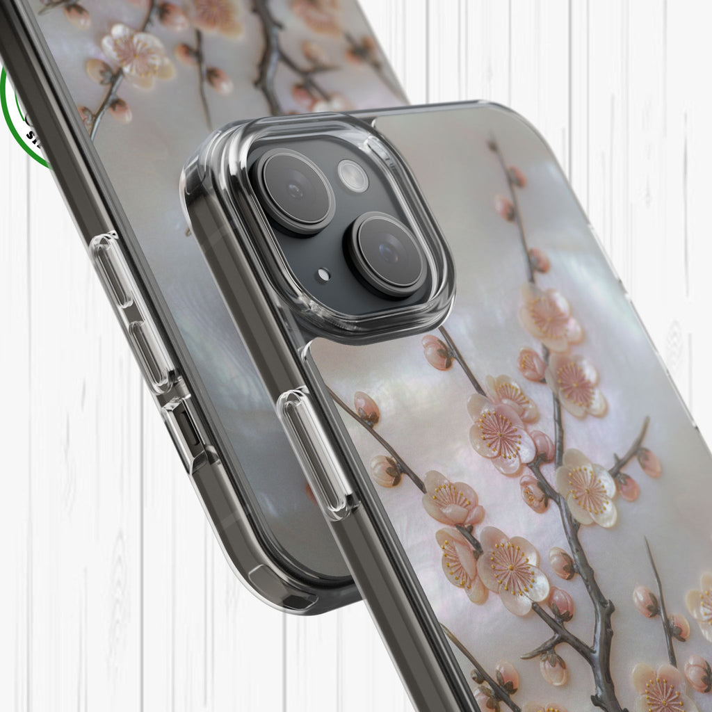Mother of Pearl Plum Blossom Art Phone Case Nacre Flower Wall Decor Design Iridescent Shell Art Inlay Shimmering Spring Panel Floral Cover