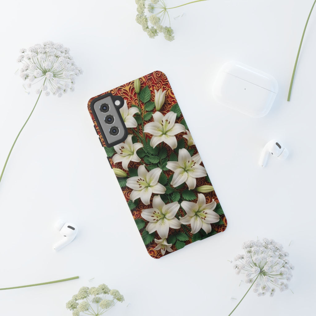 Luxury Lily Phone Case Elegant Floral Ornate Botanical Style Pristine White Bloom Motif Unique Accessory for iPhone Samsung Pixel Devices