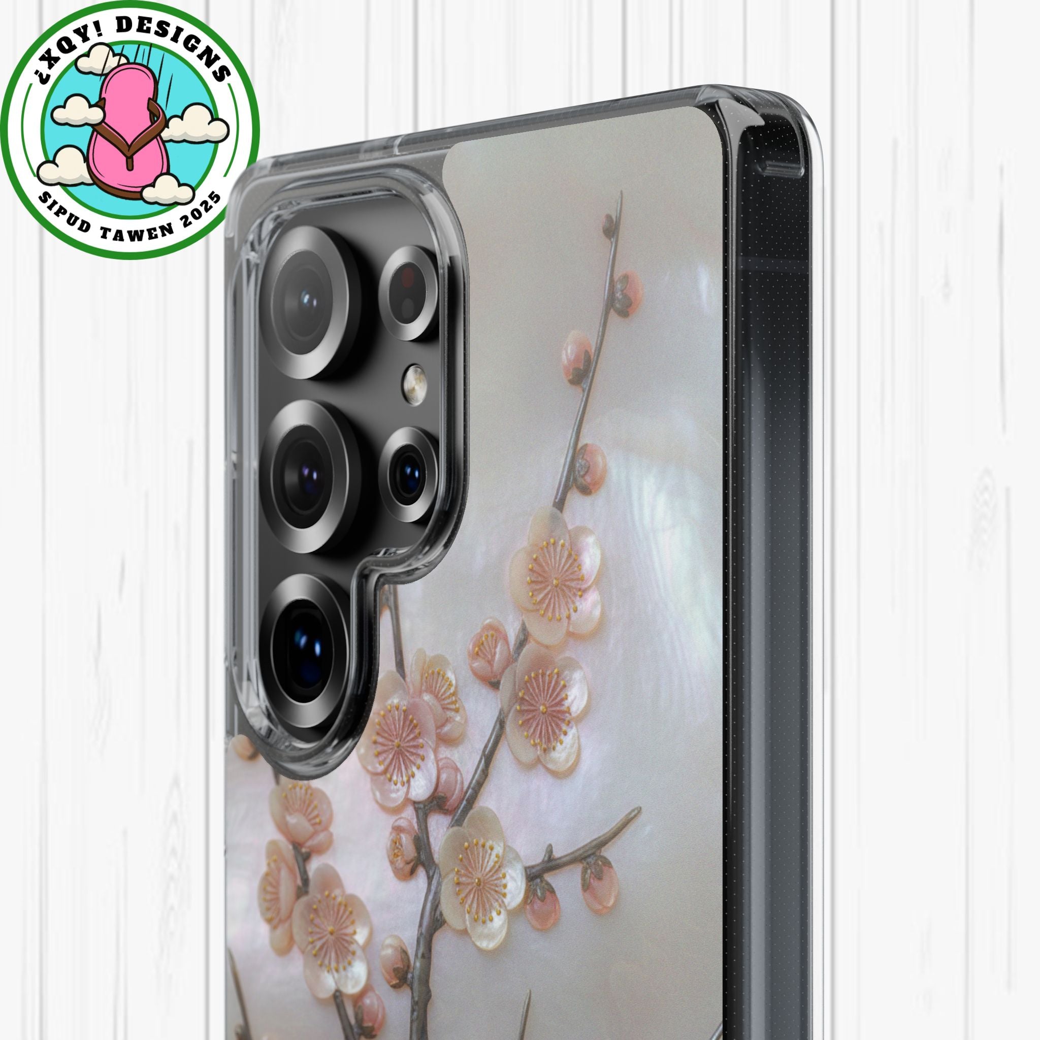 Mother of Pearl Plum Blossom Art Phone Case Nacre Flower Wall Decor Design Iridescent Shell Art Inlay Shimmering Spring Panel Floral Cover