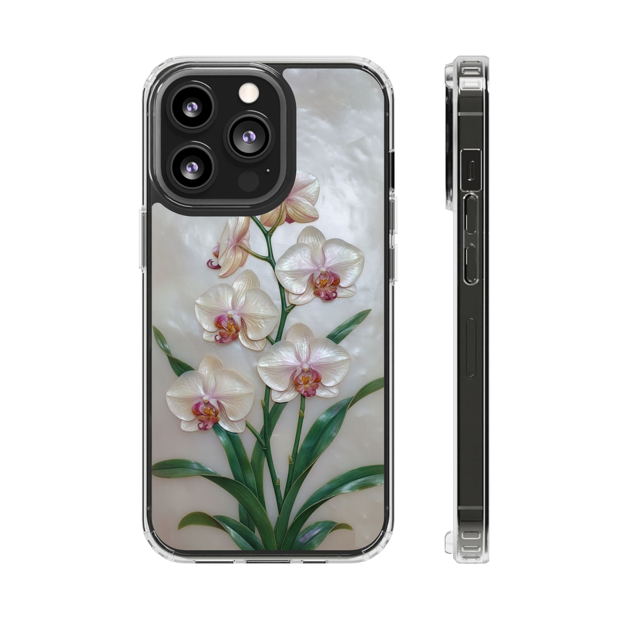 Orchid Wall Phone Case 3D Floral Wall Decor Pink Orchid Artwork White Orchid Design Textured Floral Cover Aesthetic Nature Gift