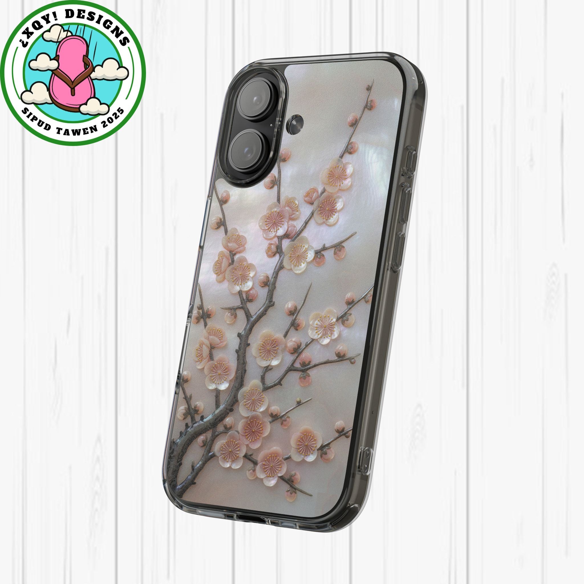 Mother of Pearl Plum Blossom Art Phone Case Nacre Flower Wall Decor Design Iridescent Shell Art Inlay Shimmering Spring Panel Floral Cover