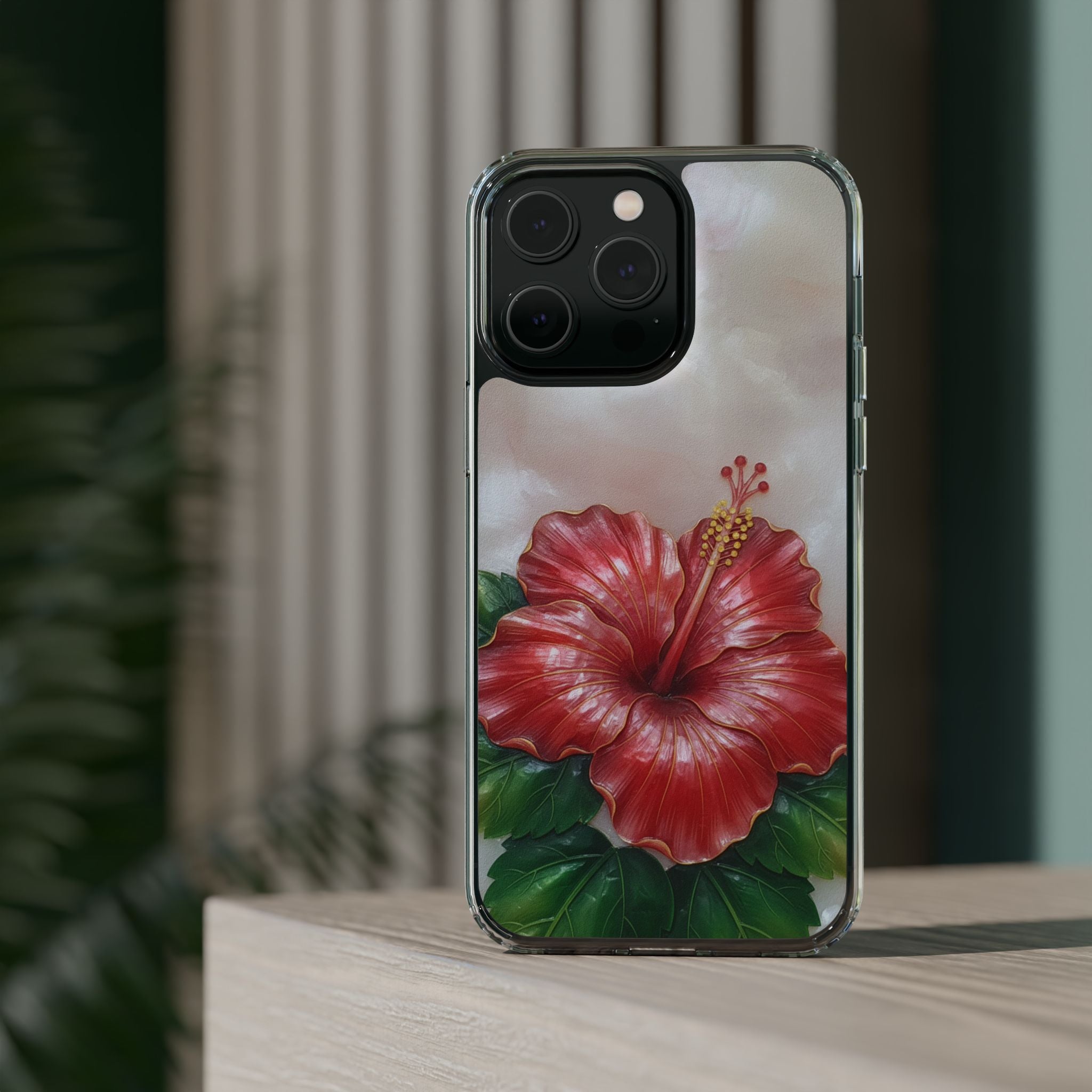 Unique Red flower art Phone Case Floral relief carving Red hibiscus sculpture Decorative tropical flower decor vibrant artistic
