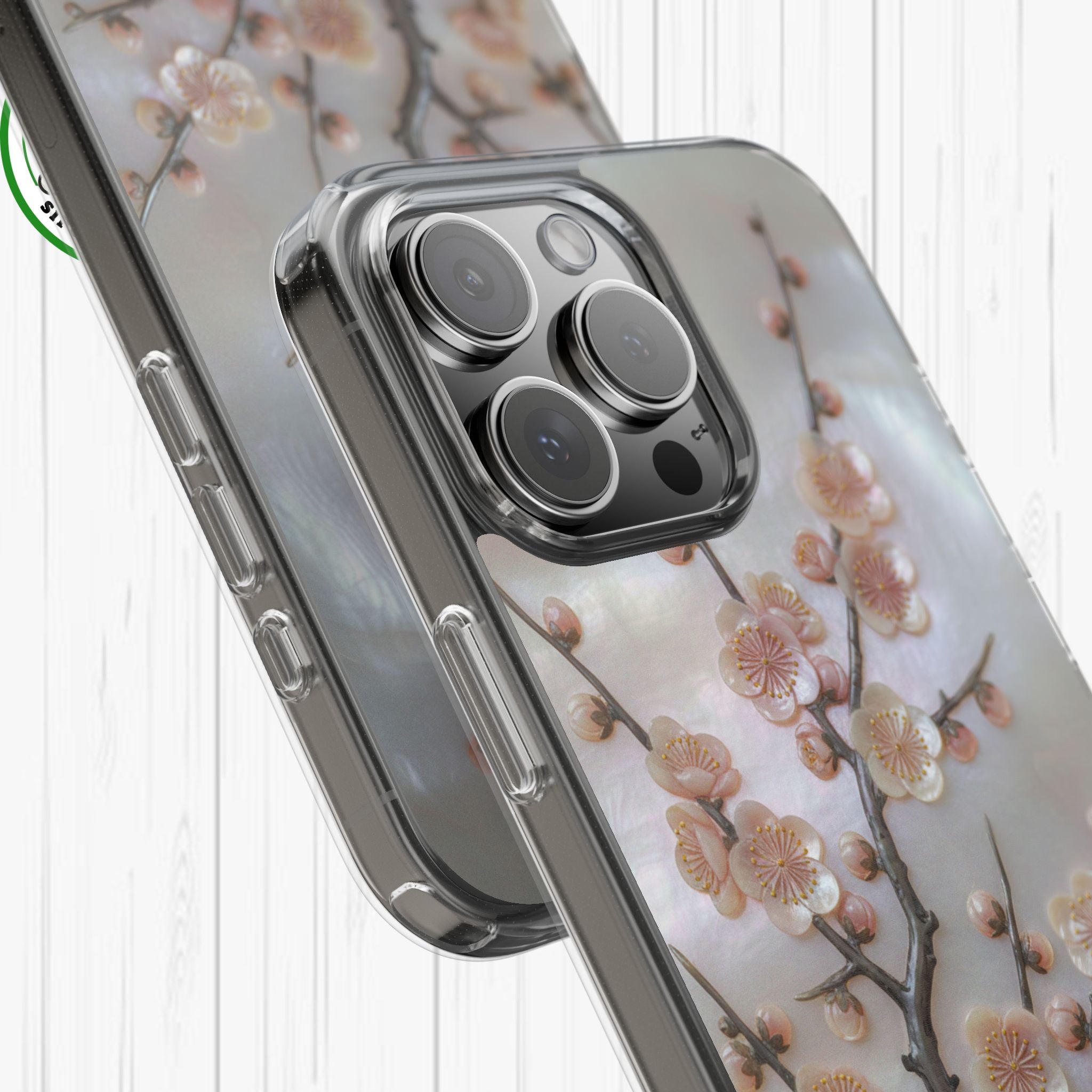 Mother of Pearl Plum Blossom Art Phone Case Nacre Flower Wall Decor Design Iridescent Shell Art Inlay Shimmering Spring Panel Floral Cover