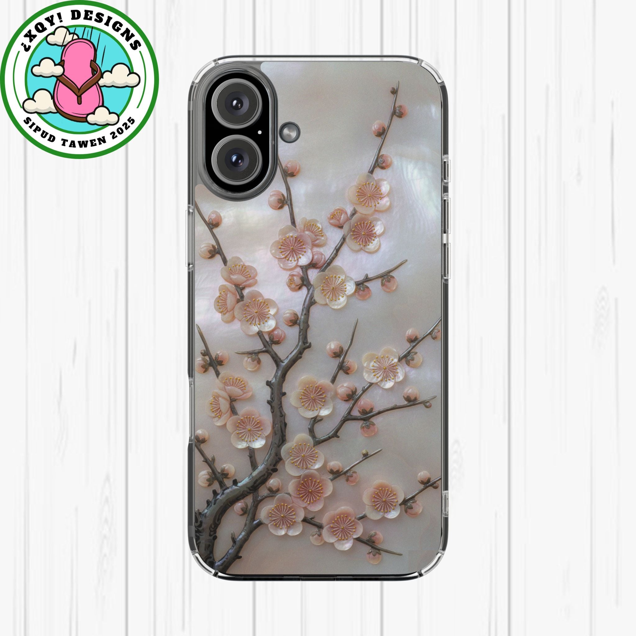 Mother of Pearl Plum Blossom Art Phone Case Nacre Flower Wall Decor Design Iridescent Shell Art Inlay Shimmering Spring Panel Floral Cover