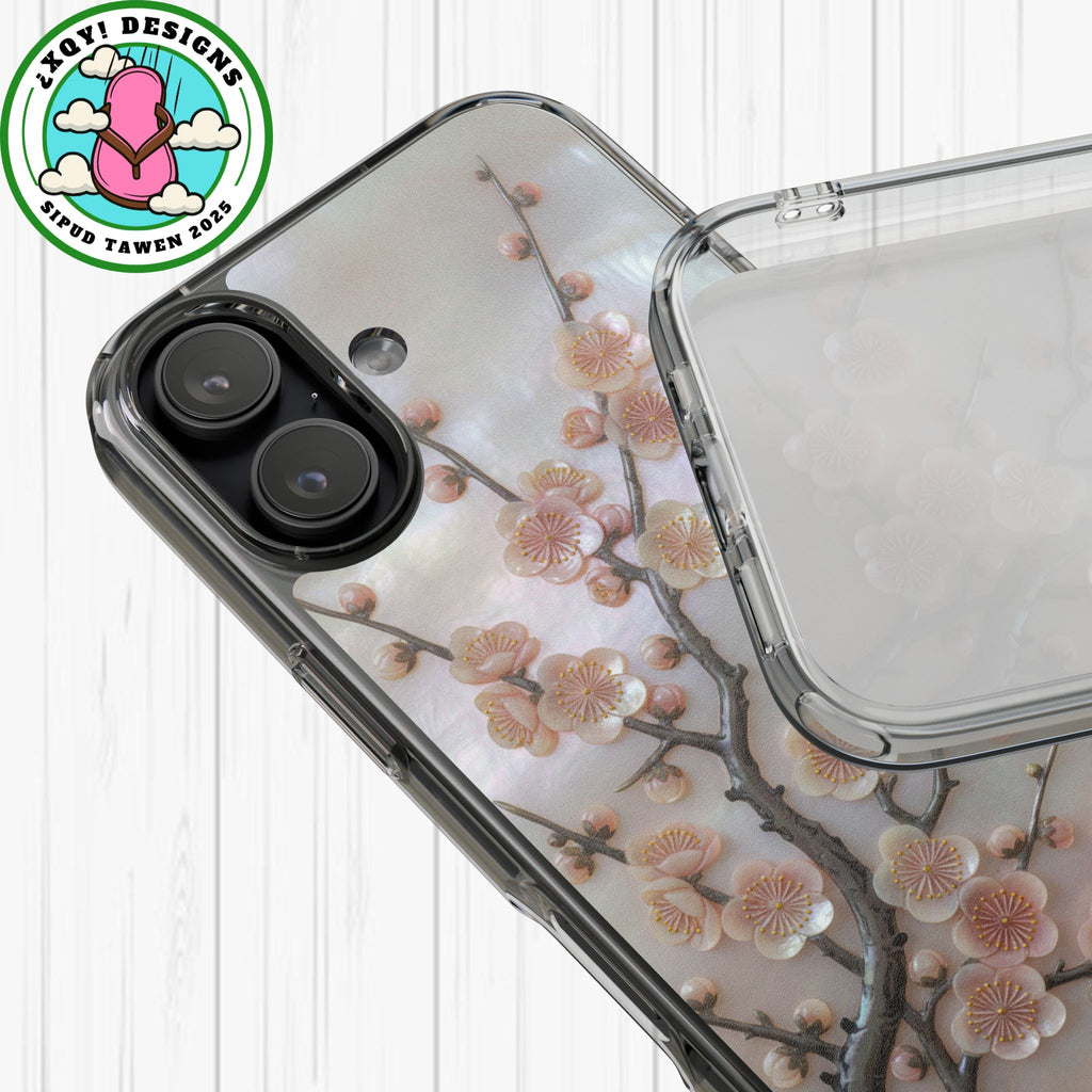 Mother of Pearl Plum Blossom Art Phone Case Nacre Flower Wall Decor Design Iridescent Shell Art Inlay Shimmering Spring Panel Floral Cover