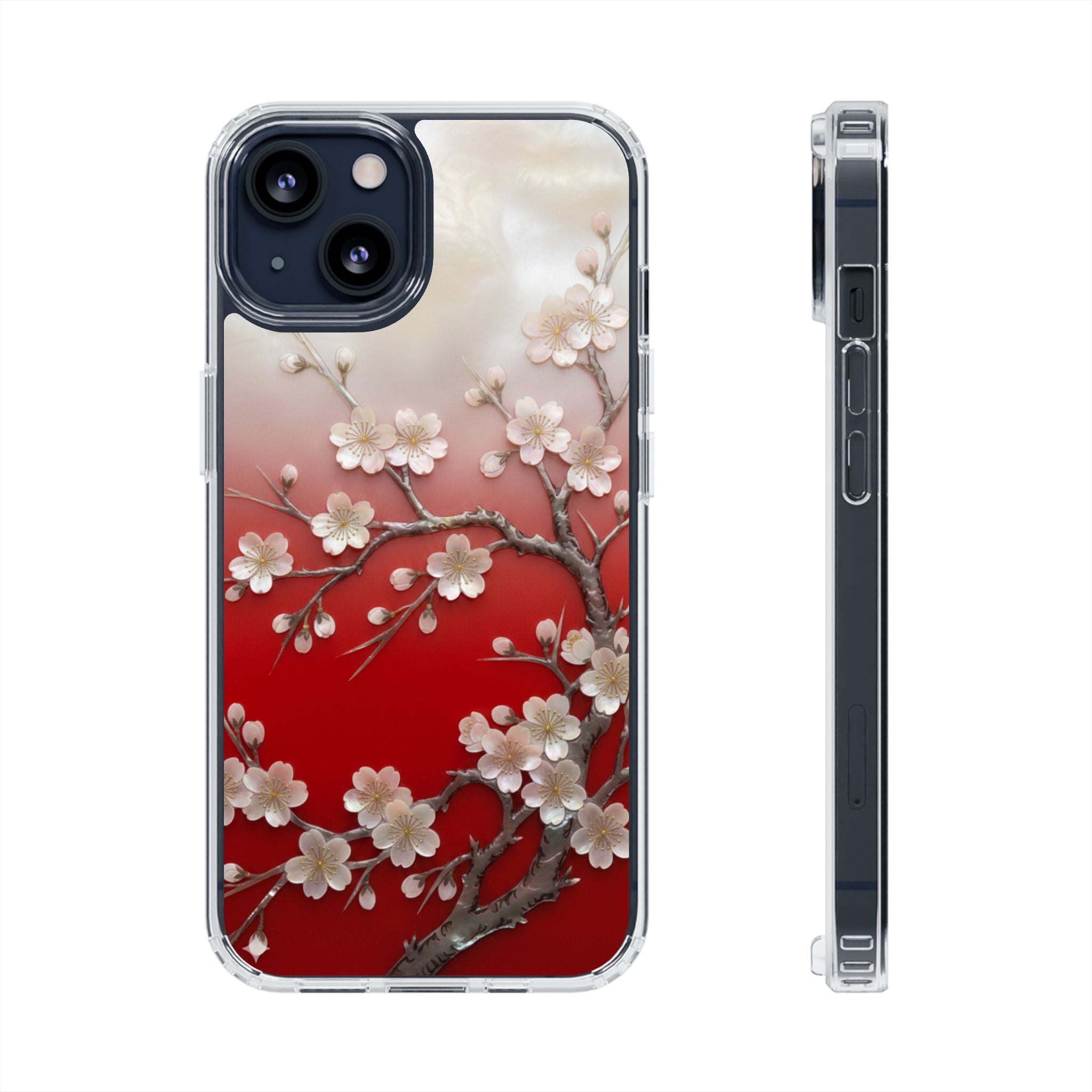 Mother of Pearl Floral Phone Case Elegant Sakura Design Asian Inspired Shell Inlay Artwork Japanese Blossom Decor Mobile Cover