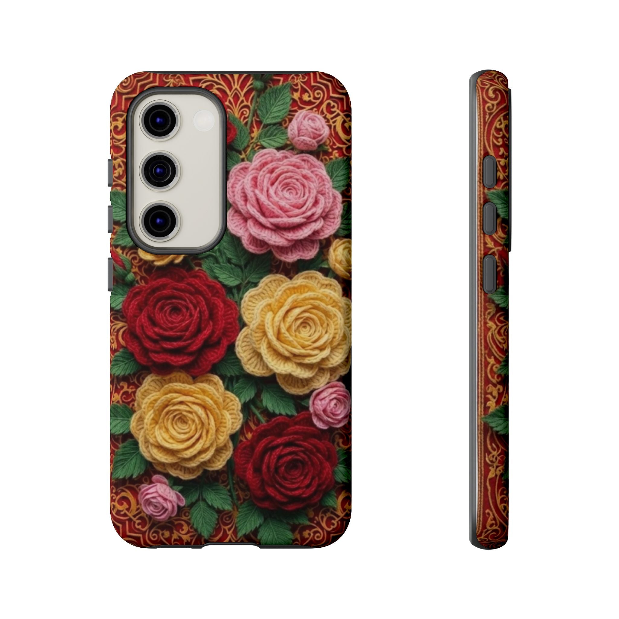 Yarn Vintage Rose Floral Phone Case Elegant Damask Pattern Smartphone Cover for Samsung Galaxy iOS Google Pixel